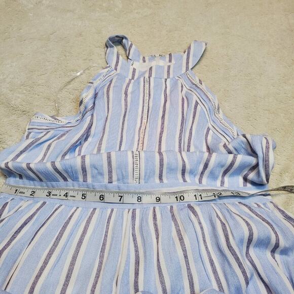 NWT Needlework Blue White Striped Sleeveless Halter Cottage Wide Leg Romper L - Picture 10 of 12
